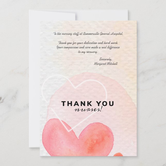 Tarjeta De Agradecimiento Gracias enfermera (Anverso)