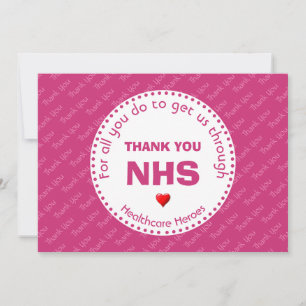 Tarjeta De Agradecimiento Gracias enfermera NHS Héroes de la salud PINK