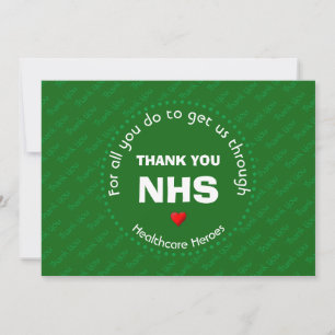 Tarjeta De Agradecimiento Gracias enfermera NHS Héroes de la salud VERDE