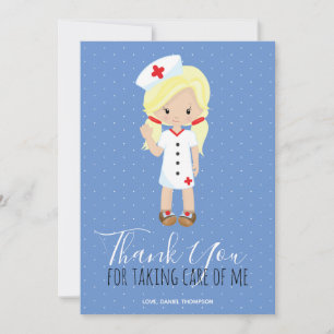 Tarjeta De Agradecimiento Gracias Enfermera Rubia de Lunares Blancos