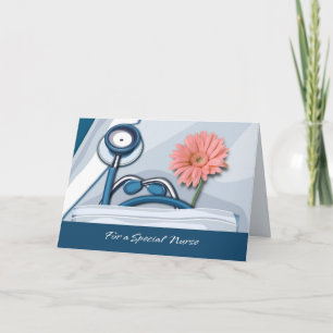 Tarjeta De Agradecimiento Gracias Enfermera. Stethoscope y Daisy