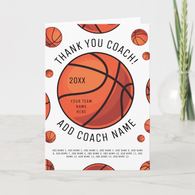 Tarjeta De Agradecimiento Gracias entrenador de baloncesto Añadir nombres de (Anverso)