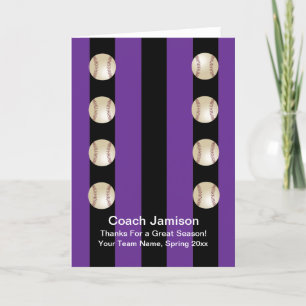Tarjeta De Agradecimiento Gracias entrenador de béisbol Purple/Black Blank C