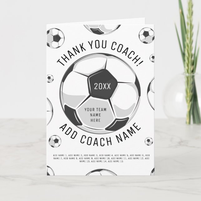 Tarjeta De Agradecimiento Gracias entrenador de fútbol Nombres de jugadores  (Anverso)