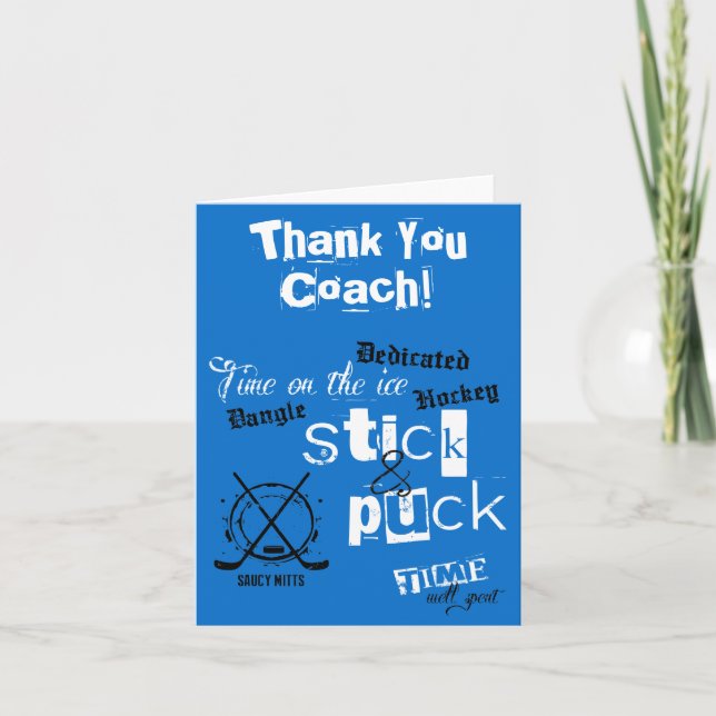 Tarjeta De Agradecimiento Gracias, entrenador de hockey, palo y tiempo de ju (Anverso)