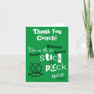 Tarjeta De Agradecimiento Gracias, entrenador de hockey, palo y verde de la 