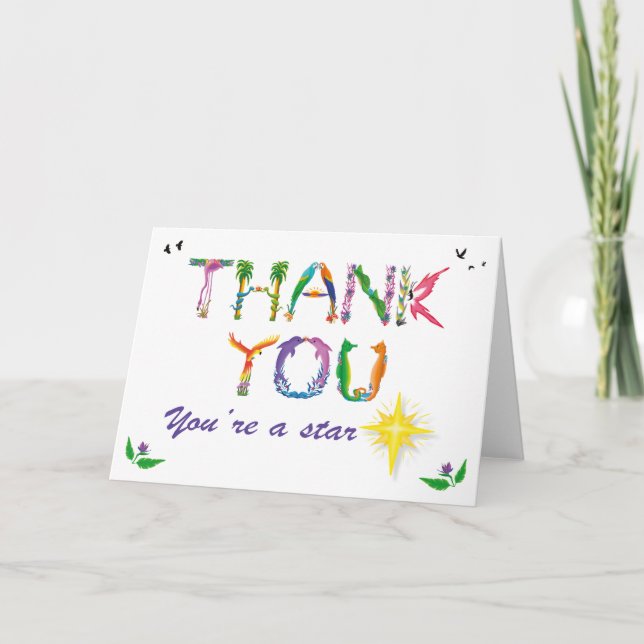 Tarjeta De Agradecimiento Gracias eres una estrella - arte de palabras tropi (Anverso)