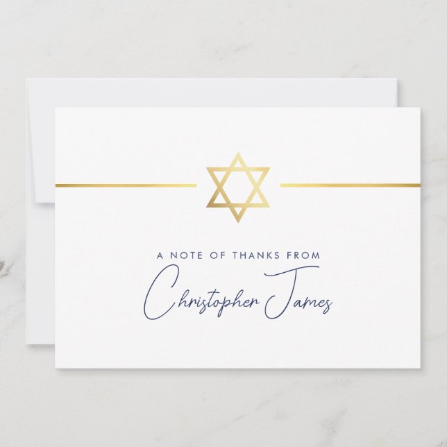 Tarjeta De Agradecimiento GRACIAS ESTRELLA JUEGO dorado moderno azul marino (Anverso)
