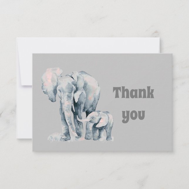 Tarjeta De Agradecimiento Gracias Familia de Elefantes de Acuarela (Anverso)