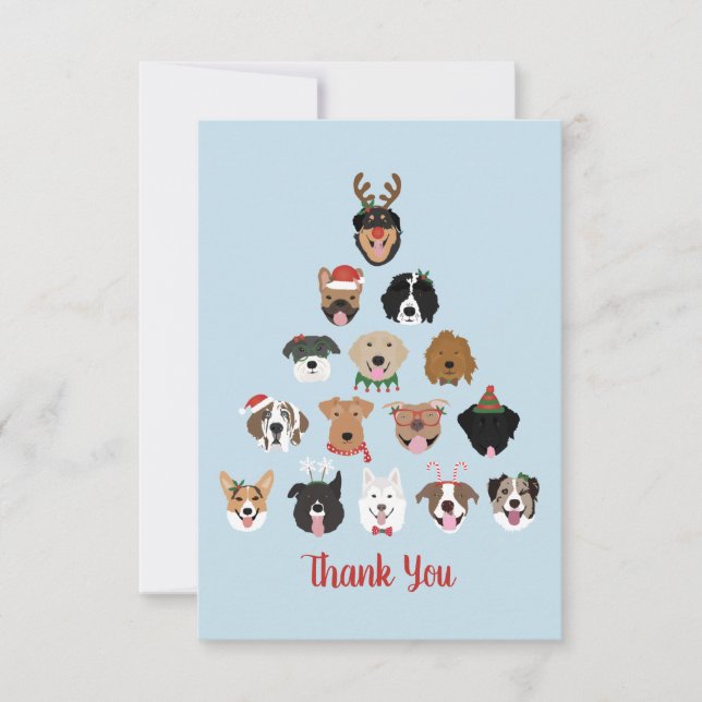 Tarjeta De Agradecimiento Gracias Feliz Árbol de Navidad de Pawlidays Dog (Anverso)