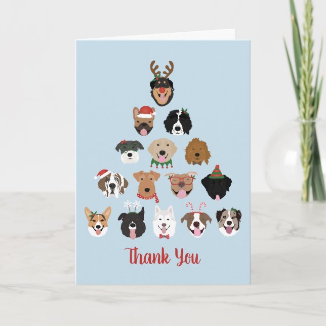 Tarjeta De Agradecimiento Gracias Feliz Árbol de Navidad de Pawlidays Dog (Anverso)