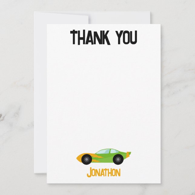 Tarjeta De Agradecimiento Gracias Fiesta de Cumpleaños de Autos Niños (Anverso)