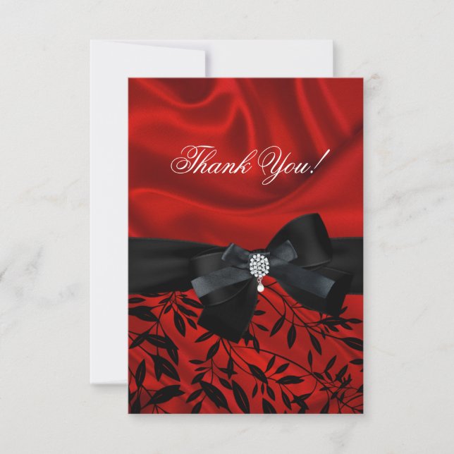 Tarjeta De Agradecimiento Gracias Fiesta Red Damask Black White (Anverso)