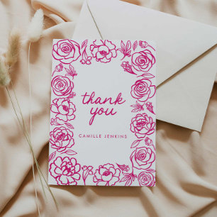 Tarjeta De Agradecimiento Gracias Floral Dibujado a Mano Caprichoso