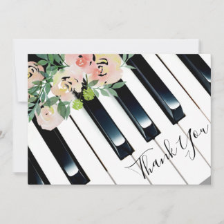 Tarjeta De Agradecimiento gracias flores acuarelas de piano