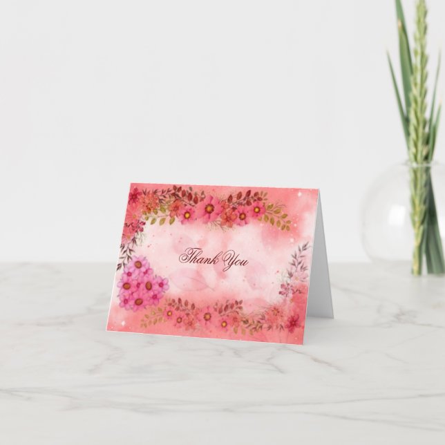 Tarjeta De Agradecimiento Gracias flores acuarelas y corazón (Anverso)