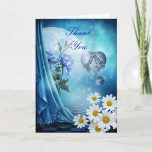 Tarjeta De Agradecimiento Gracias Flores Blancas Azules Encantadoras