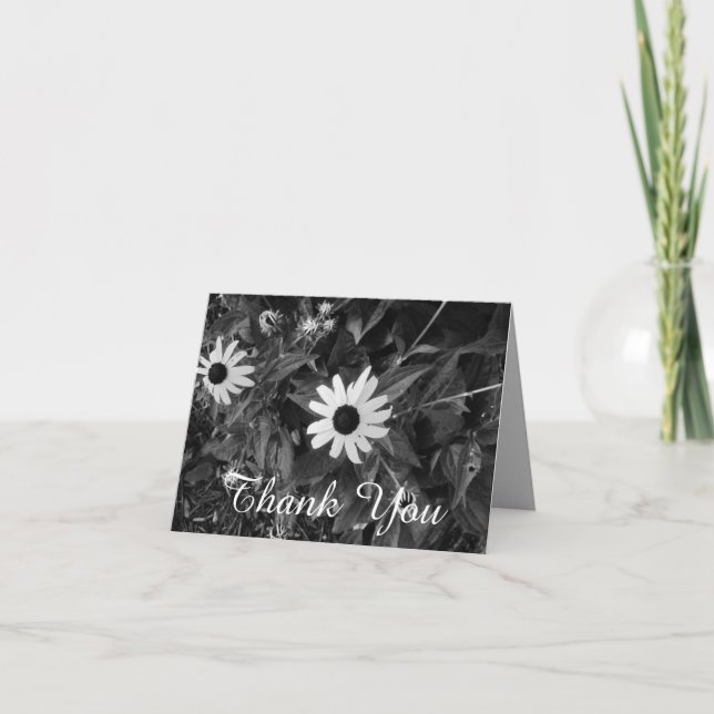 Tarjeta De Agradecimiento Gracias Flores blancas y negras (Anverso)