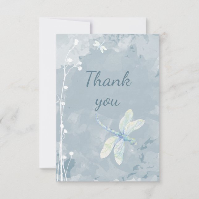 Tarjeta De Agradecimiento Gracias Flores de libélula y de jardín blanco (Anverso)