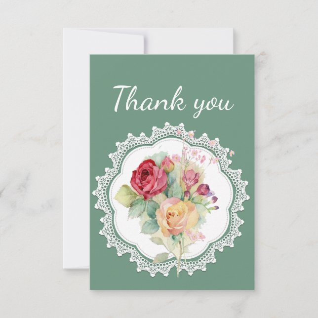 Tarjeta De Agradecimiento Gracias Flores Lace & Rose Bouquet Garden (Anverso)