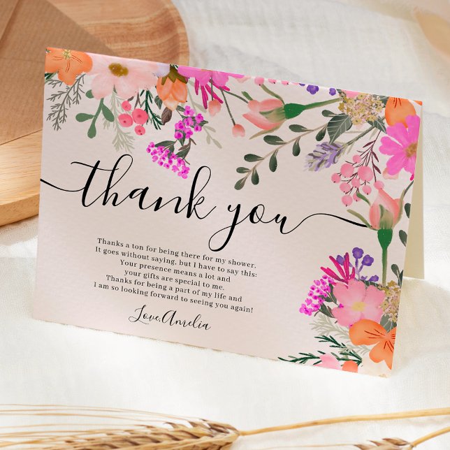 Tarjeta De Agradecimiento Gracias flores silvestres ducha de primavera paste (Thank you wild flowers pastel spring shower)