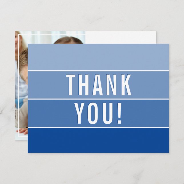 Tarjeta De Agradecimiento GRACIAS FOTO azul real ombre moderno (Anverso / Reverso)