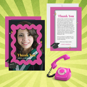 Tarjeta De Agradecimiento Gracias foto ondulada garabato retro rosa 