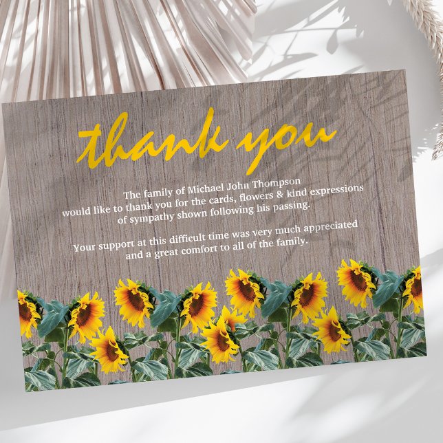 Tarjeta De Agradecimiento Gracias funerales | Girasol ruso conmemorativo (Subido por el creador)