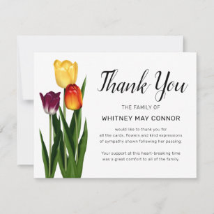 Tarjeta De Agradecimiento Gracias funerales   Monumento a las flores de tuli
