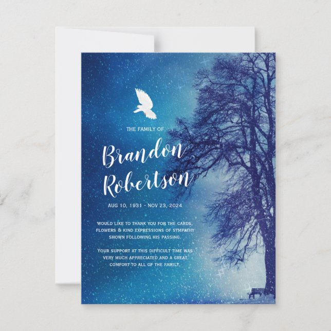 Tarjeta De Agradecimiento Gracias funerales | Monumento a Tree Dove (Anverso)