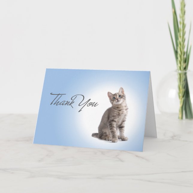 Tarjeta De Agradecimiento Gracias gatito en azul (Anverso)
