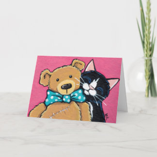 Tarjeta De Agradecimiento Gracias gato y osito de peluche de Tuxedo