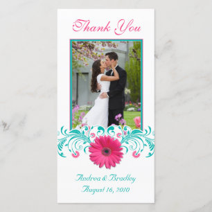 Tarjeta De Agradecimiento Gracias Gerbera Rosa Daisy Turquoise Floral