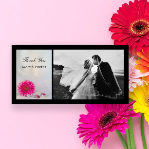 Tarjeta De Agradecimiento Gracias Gerbera Rosa Daisy y Boda de Botones