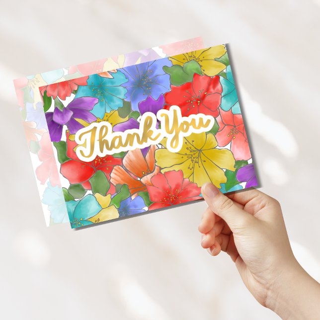 Tarjeta De Agradecimiento Gracias Gold Script Floral acuarela moderna (Subido por el creador)