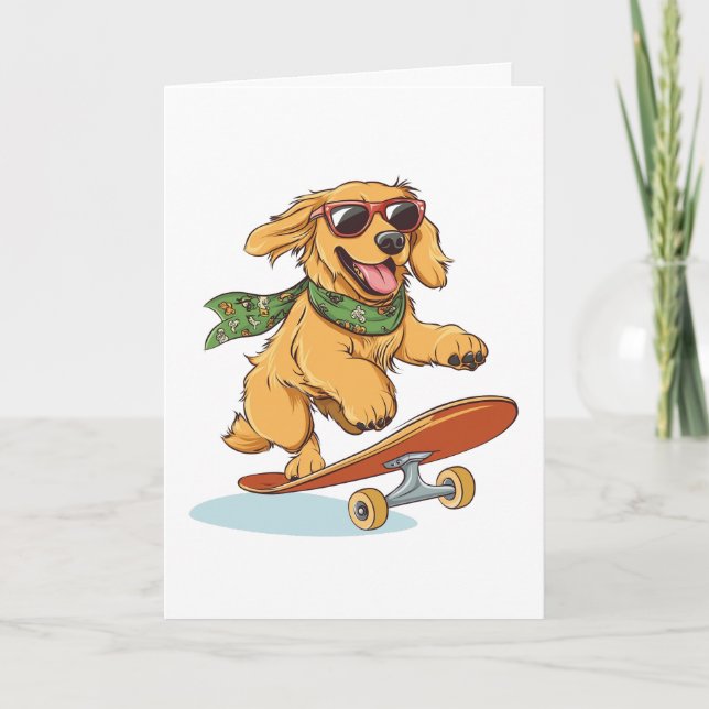 Tarjeta De Agradecimiento Gracias, Golden Retriever Dog Skateboarding (Anverso)