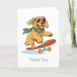 Tarjeta De Agradecimiento Gracias, Golden Retriever Dog Skateboarding