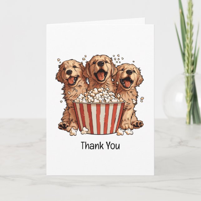 Tarjeta De Agradecimiento Gracias Golden Retriever Dogs Movie Popcorn (Anverso)