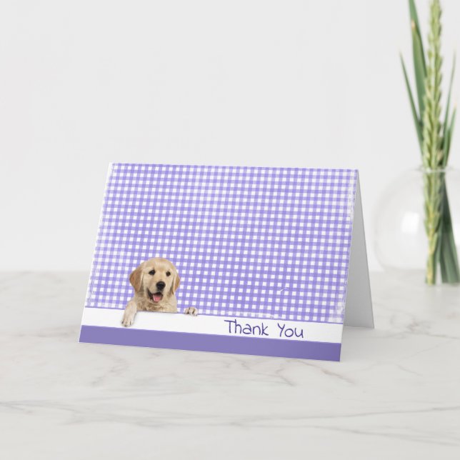 Tarjeta De Agradecimiento Gracias Golden Retriever en Gingham (Anverso)