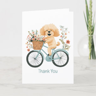Tarjeta De Agradecimiento Gracias Goldendoodle Dog Biking Spring Flowers