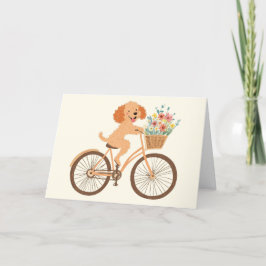 Tarjeta De Agradecimiento Gracias Goldendoodle Dog Biking Spring Flowers