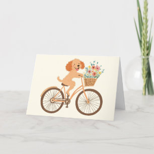 Tarjeta De Agradecimiento Gracias Goldendoodle Dog Biking Spring Flowers