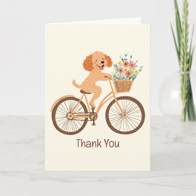 Tarjeta De Agradecimiento Gracias Goldendoodle Dog Biking Spring Flowers (Anverso)