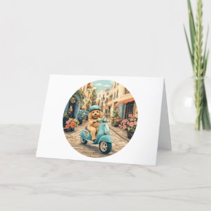 Tarjeta De Agradecimiento Gracias Goldendoodle Dog Riding Scooter