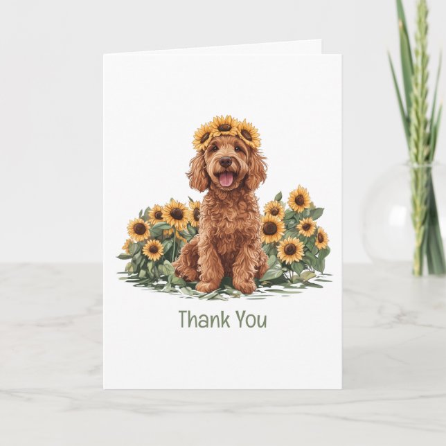 Tarjeta De Agradecimiento Gracias Goldendoodle Dog Sunflower Crown (Anverso)