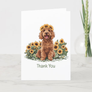 Tarjeta De Agradecimiento Gracias Goldendoodle Dog Sunflower Crown