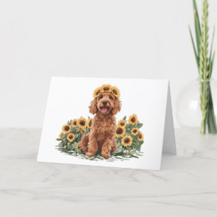 Tarjeta De Agradecimiento Gracias Goldendoodle Dog Sunflower Crown