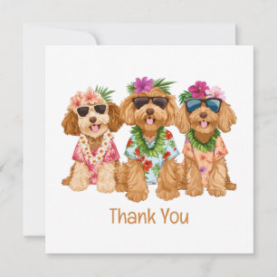 Tarjeta De Agradecimiento Gracias Goldendoodle Hawaiano Flor Lei