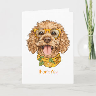 Tarjeta De Agradecimiento Gracias Goldendoodle Perro Gafas de Sol Naranjas