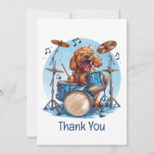 Tarjeta De Agradecimiento Gracias Goldendoodle Tocando la Batería
